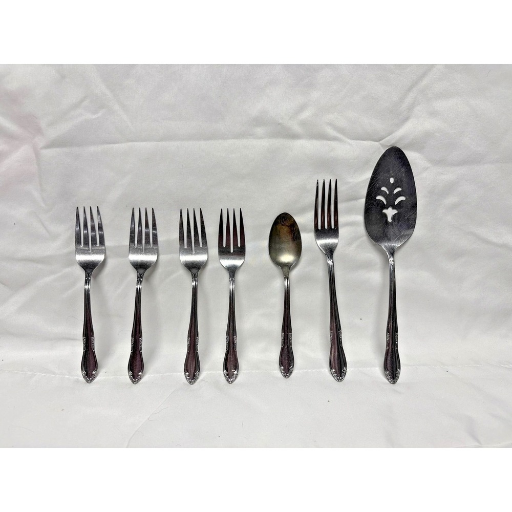 Oneida Montclair Floral Tip Stainless Flatware Mixed Lot of 7 Forks Spoons Used